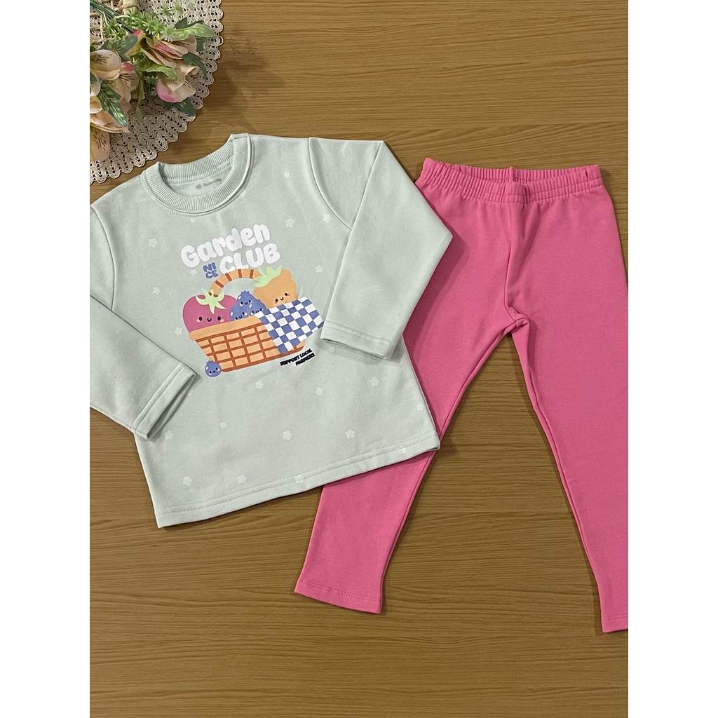 Conjunto Infantil Menina Brandili Inverno com Calça Legging e Moletom Flanelado Verde Frutinhas