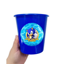 PEGUE E MONTE 10 Balde/ baldinho de pipoca de 1L personalizado do Sonic, para lembrancinha com nome e idade
