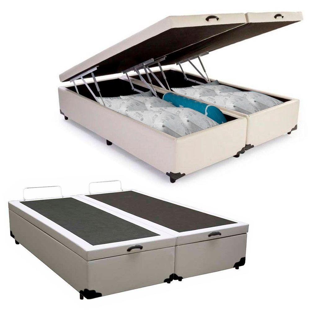 Cama Box Baú Casal Bipartido Sintético Cama Branco 138x188x45cm em Oferta na Shopee