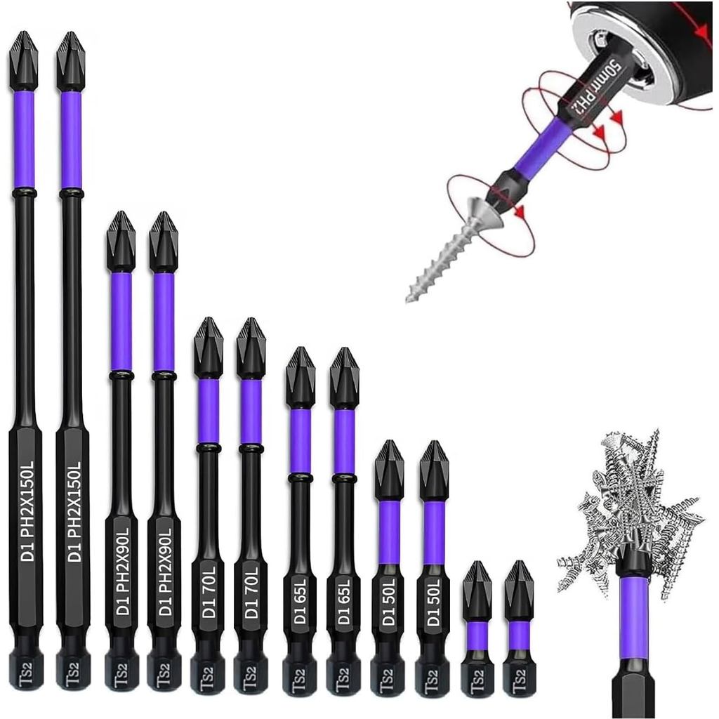 Bits Magnético Ponteira Philips Parafusadeira Ph2 Jogo 6/12 Pcs Imantado Antiderrapante Com Imã Sextavado