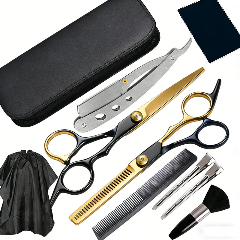 Kit Barbeiro Profissional Tesoura Fio Navalha e Desfiadeira + Navalhete e Capa 11 Pçs