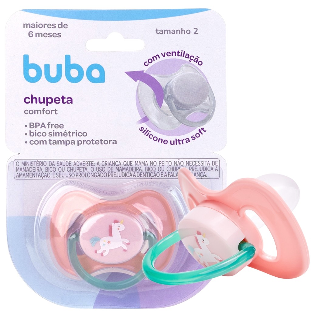 Chupeta Rosa de Silicone Tam 2 Unicórnio Magico 22386 - Buba
