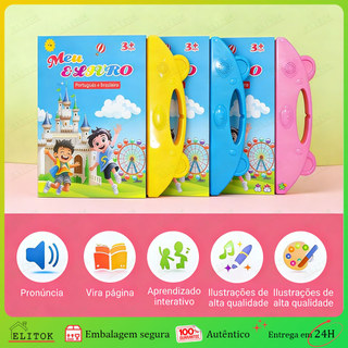Livro Infantil Bilíngue Português Inglês Interativo com Som e Toque Inteligente Brinquedo Educativo para Crianças
