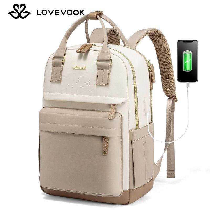 Mochila para laptop LOVEVOOK com porta USB, mochila feminina, mochila ideal para viagens, adequada para universidade, tr