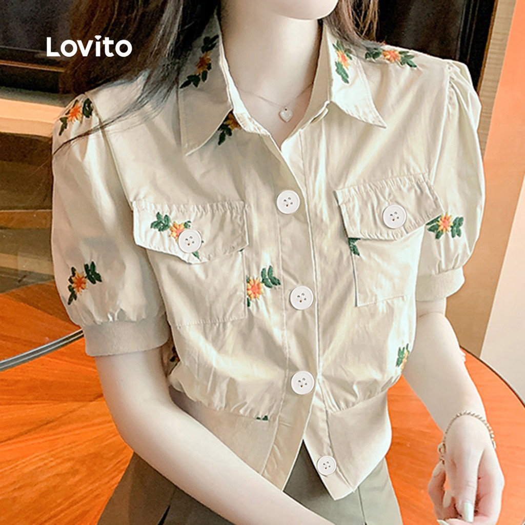 Lovito Blusa Casual com Botões para Primavera/verão para Mulheres L170LD047