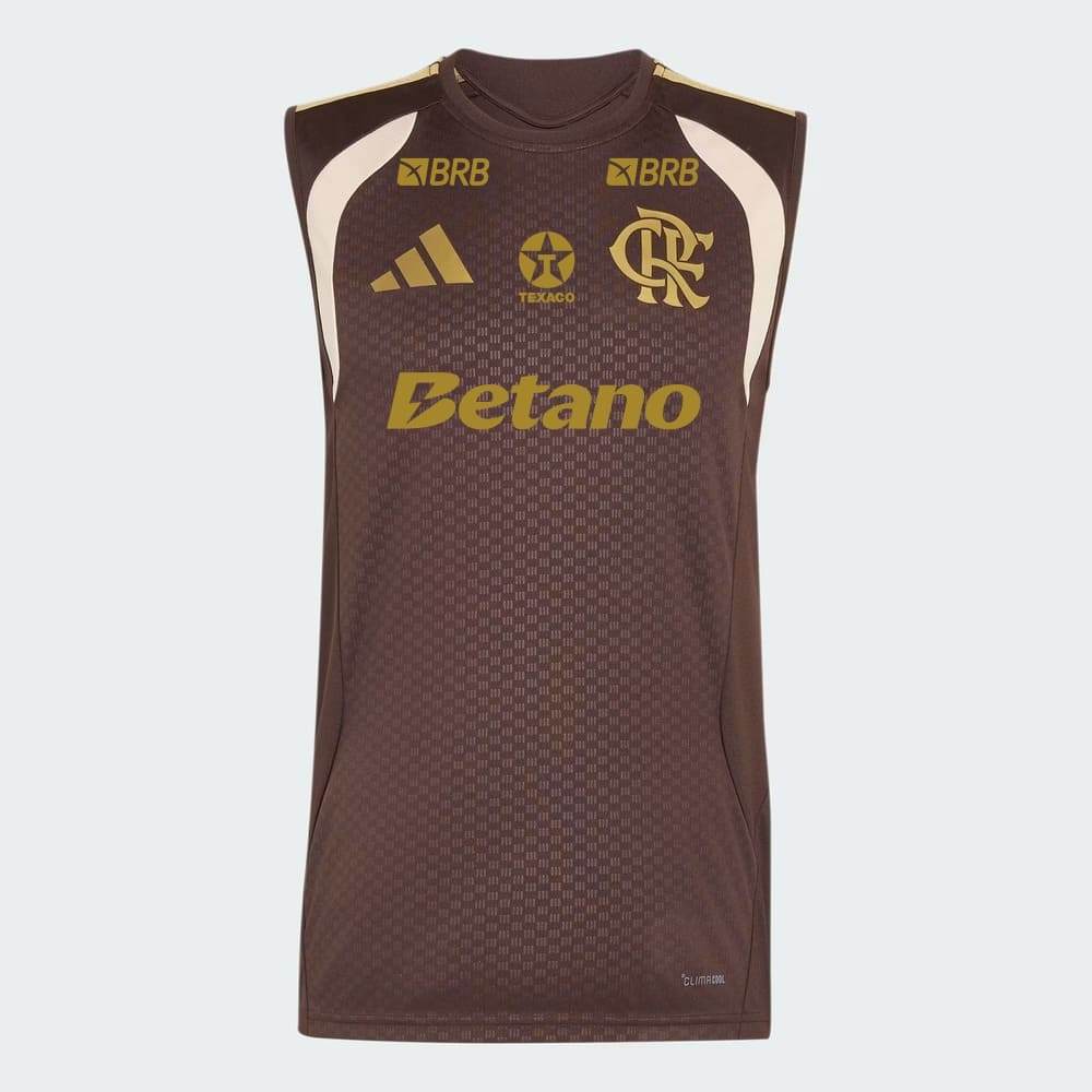 Regata Flamengo Treino Adidas 2026 C/Patrocínio Marrom Oficial + NF
