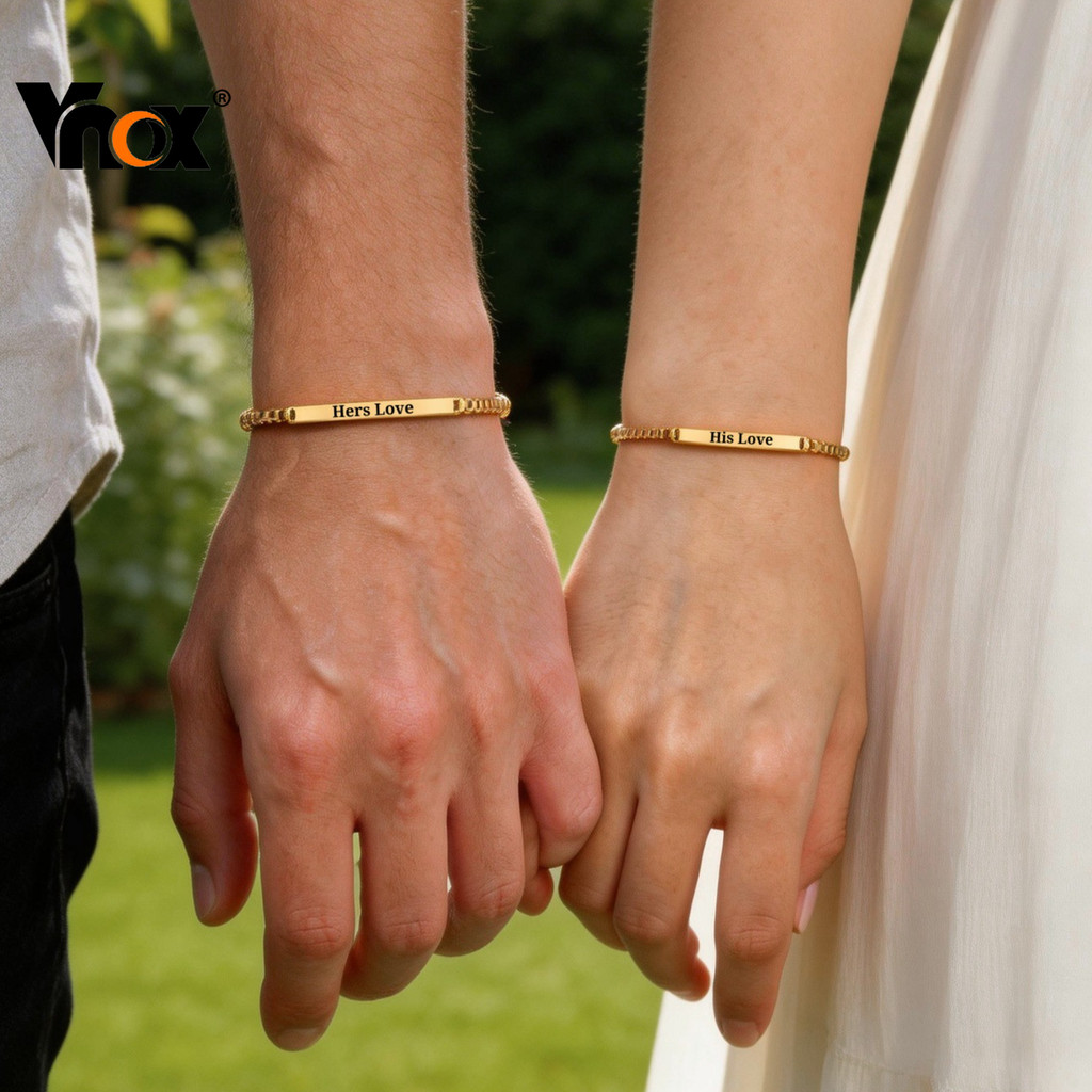 Pulseiras De Casal Com Mensagens Gravadas Personalizadas Vnox – Aço Inoxidável Combinando Presente De Joias De Amor Dele em Oferta na Shopee