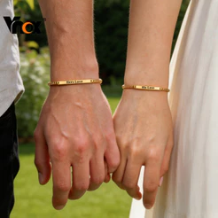 Pulseiras De Casal Com Mensagens Gravadas Personalizadas Vnox – Aço Inoxidável Combinando Presente De Joias De Amor Dele