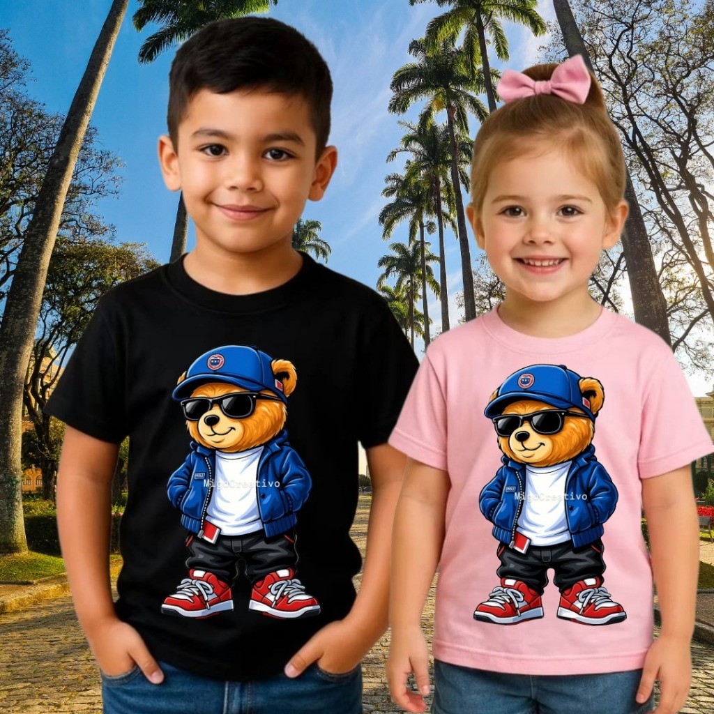 👕 Camiseta Infantil 100% Algodão Estampa Ursinho Street em DTF – Confortável, Macia e Estilosa