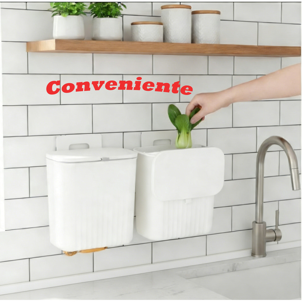 Lixeira Suspensa 9L Multiuso - Tampa Retrátil, Instalação Sem Furo Para Porta Armário, Cozinha & Banheiro em Oferta na Shopee