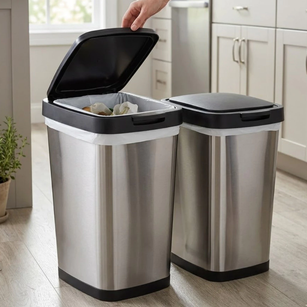 Jogo 1 Ou 2 Lixeiras Inox 9L Tampa Click Moderna Compacta Cozinha Banheiro Premium Fácil Limpeza — imagem 1