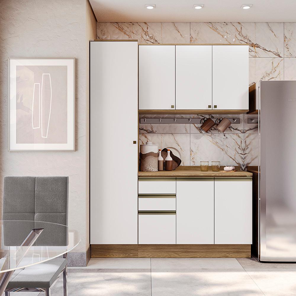 Armário de Cozinha Compacta 100% MDF 170cm Nogueira/Branco Celeste Kappesberg