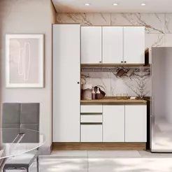 Armário de Cozinha Compacta 100% MDF 170cm Nogueira/Branco Celeste Kappesberg