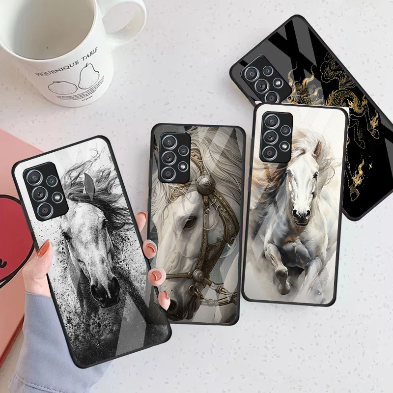 Cavalo 07 Caso De Telefone Vidro Para Samsung Galaxy A16 A15 A25 A35 A55 A53 A54 A34 A14 A32 A52 4G 5G Capa A56 A54