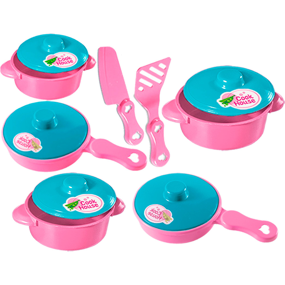 Kit Com 5 Panelinhas e Acessórios Frigideira Panela Com Tampa Brinquedo Faz De Conta Menina