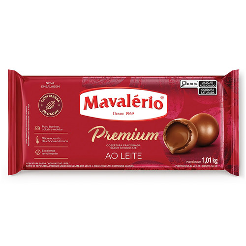 Cobertura Fracionada Premium Chocolate Ao Leite Barra 1,01Kg Mavalério em Oferta na Shopee