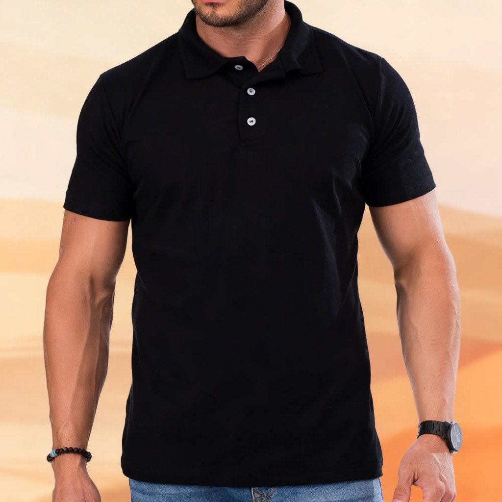 Camisa Gola Polo Masculina Preta Básica Camiseta Preta Lisa