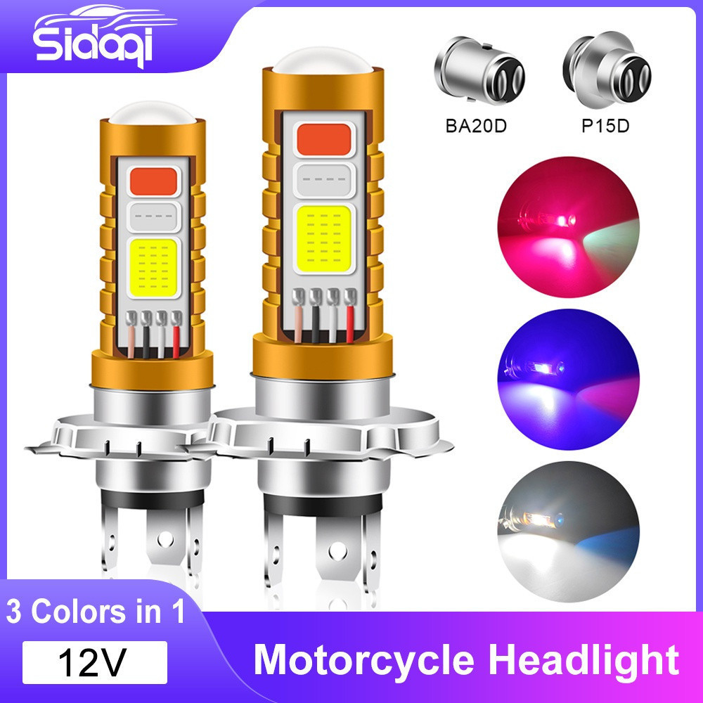 1 lâmpada LED, 3 cores em uma, P15D H4 H6 BA20D, adequada para motocicletas, scooters, DCA3