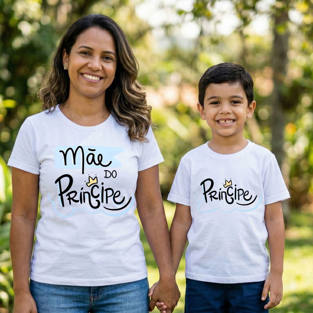 Kit Mãe e filho Camiseta Algodão Feminina mãedo principe e principe dia mães presente T-shirt Conjunto família blusa