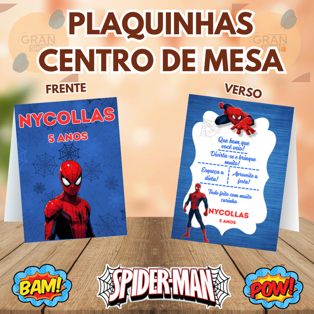 Plaquinha de Agradecimento Homem Aranha Centro de Mesa Para Cha Revelaçao,Casamento e Aniversario Infantil