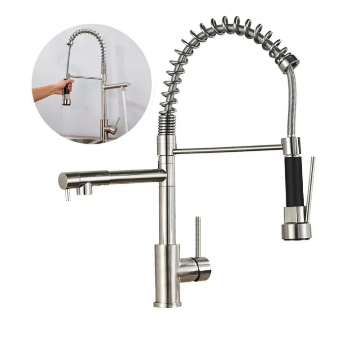 Torneira de Cozinha Gourmet Inox Cromado Extensível Monocomando com Misturador – Design Moderno