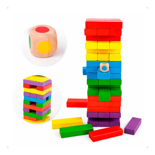 Jogo Caiu Perdeu Torre 54 Peças De Madeira Brinquedo de Pais e Filhos Equilíbrio Coordenação