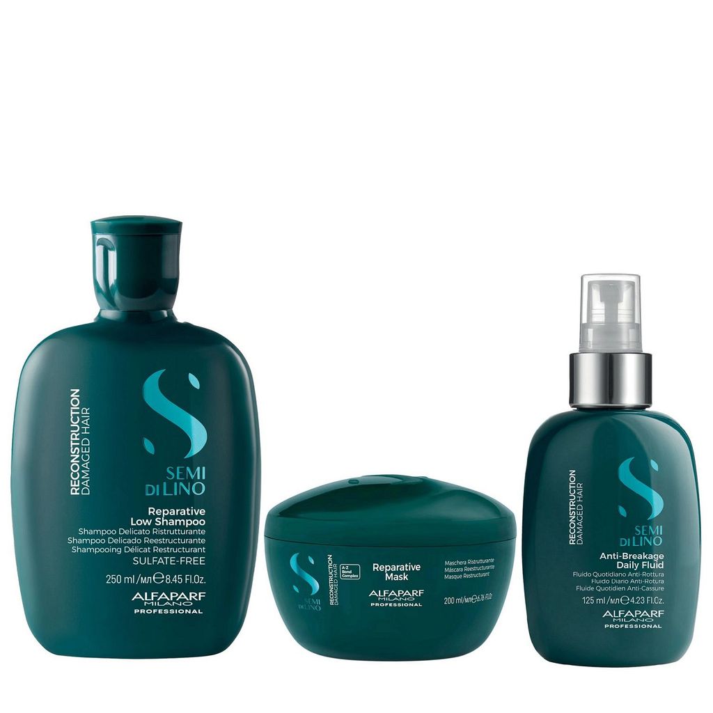 Kit Alfaparf Semi Di Lino Reconstruction - Shampoo 250ml + Máscara 200ml + Fluído 125ml
