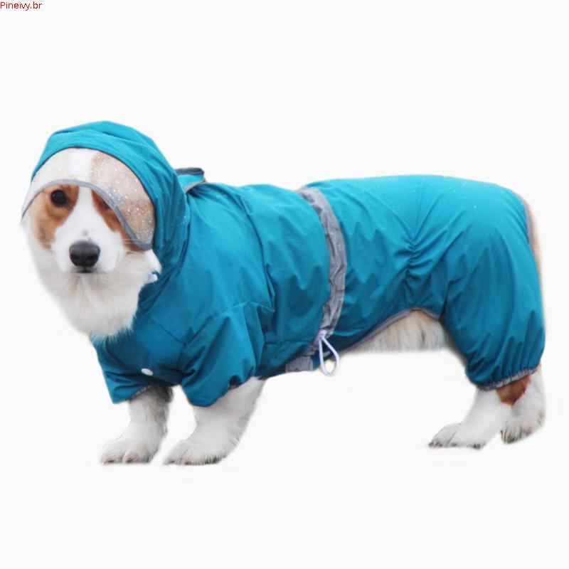 "Vestido para animais de estimação" Capa de chuva com capuz para cachorro, capa de chuva com tudo incluído, roupas Corgi