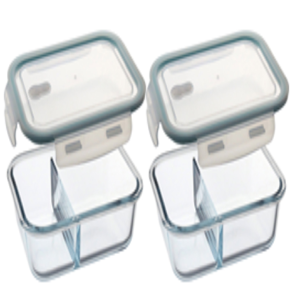 Kit 2 Pote Porta Mantimentos Hermético 2 Divisoes Vidro 1L 21x16 Transparente
