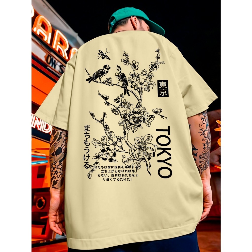 Camiseta Streetwear Masculina Plus Size Tokyo Camisa Estampada Manga Curta 100% Algodão 30.1