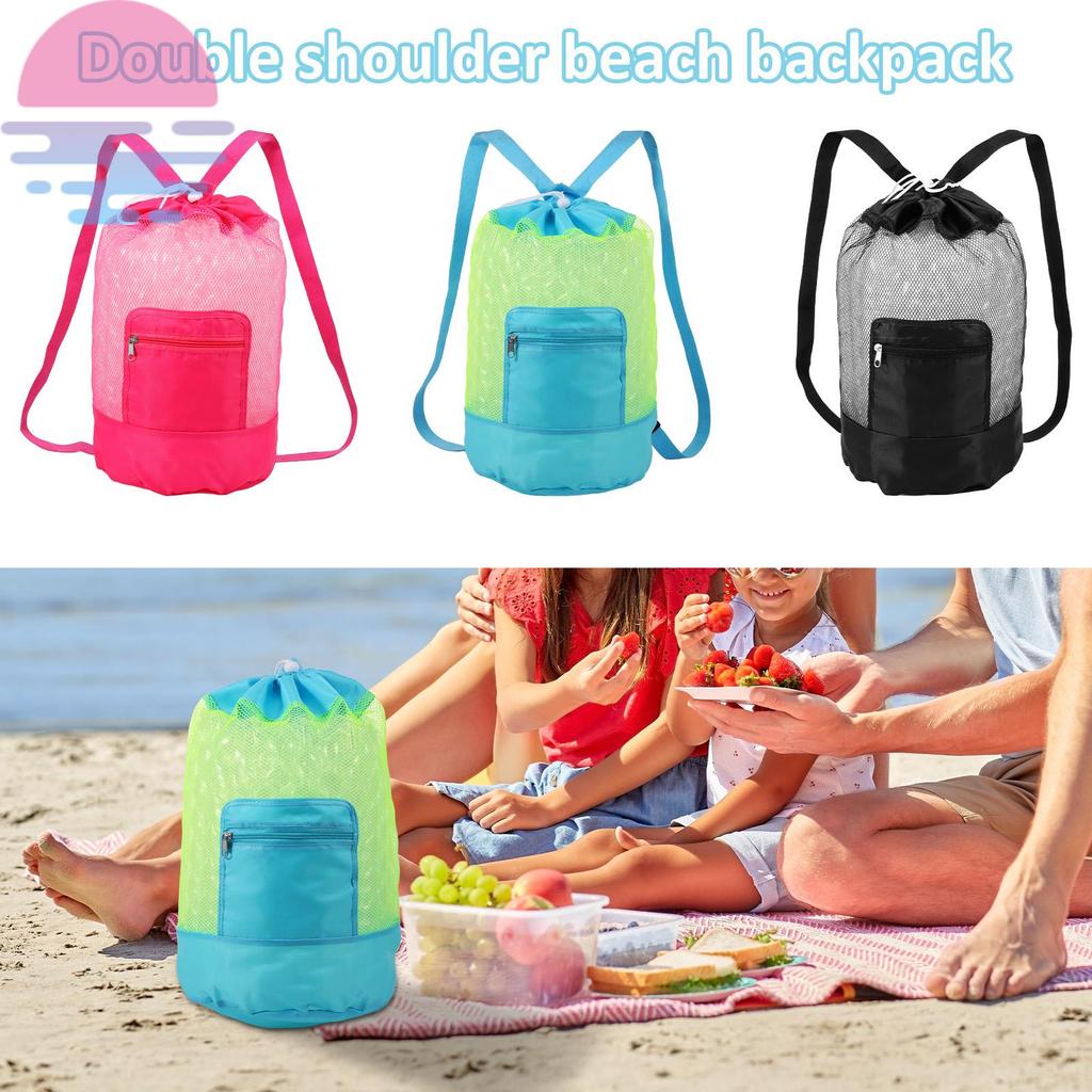 Saco De Praia De Malha Dobrável Cordão Mochila Leve Armazenamento De Brinquedos Para Viagens SHOPSKC3679