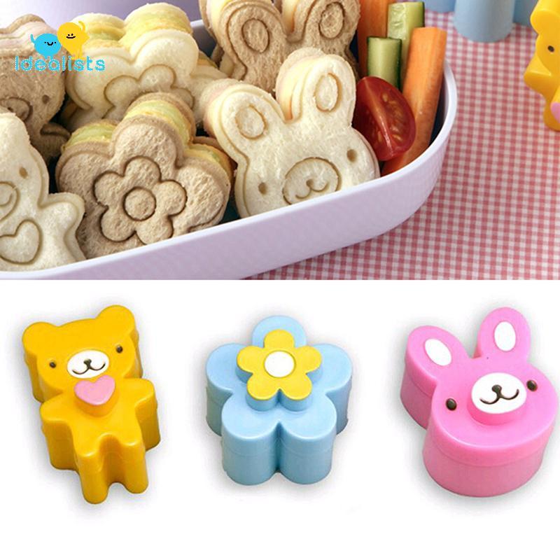 Idealistas 3 PCS Cortador De Crosta De Sanduíche Molde De Pão De Biscoito Bento Maker Flor De Panda
