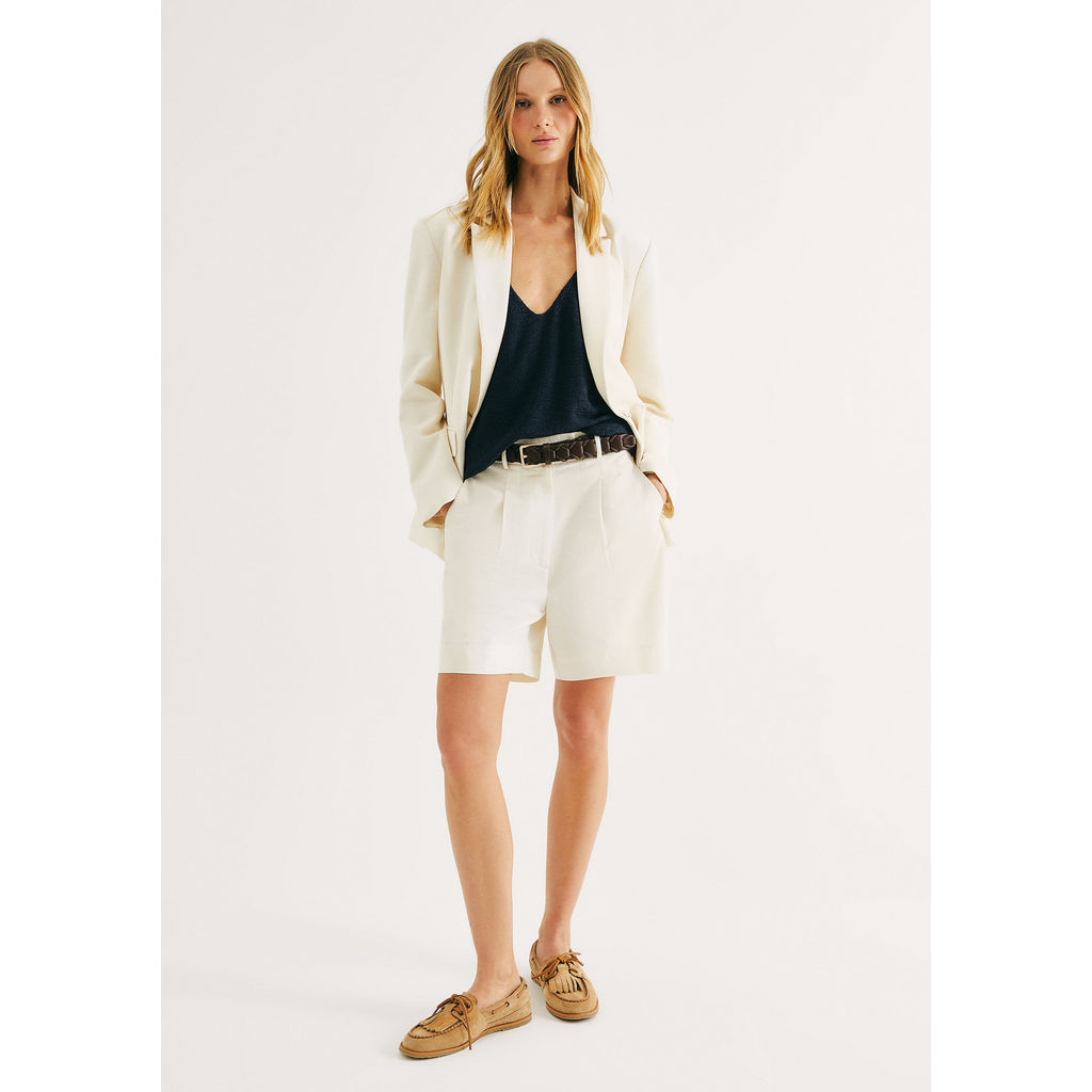 Bermuda Feminina Em Alfaiataria Com Linho em Oferta na Shopee