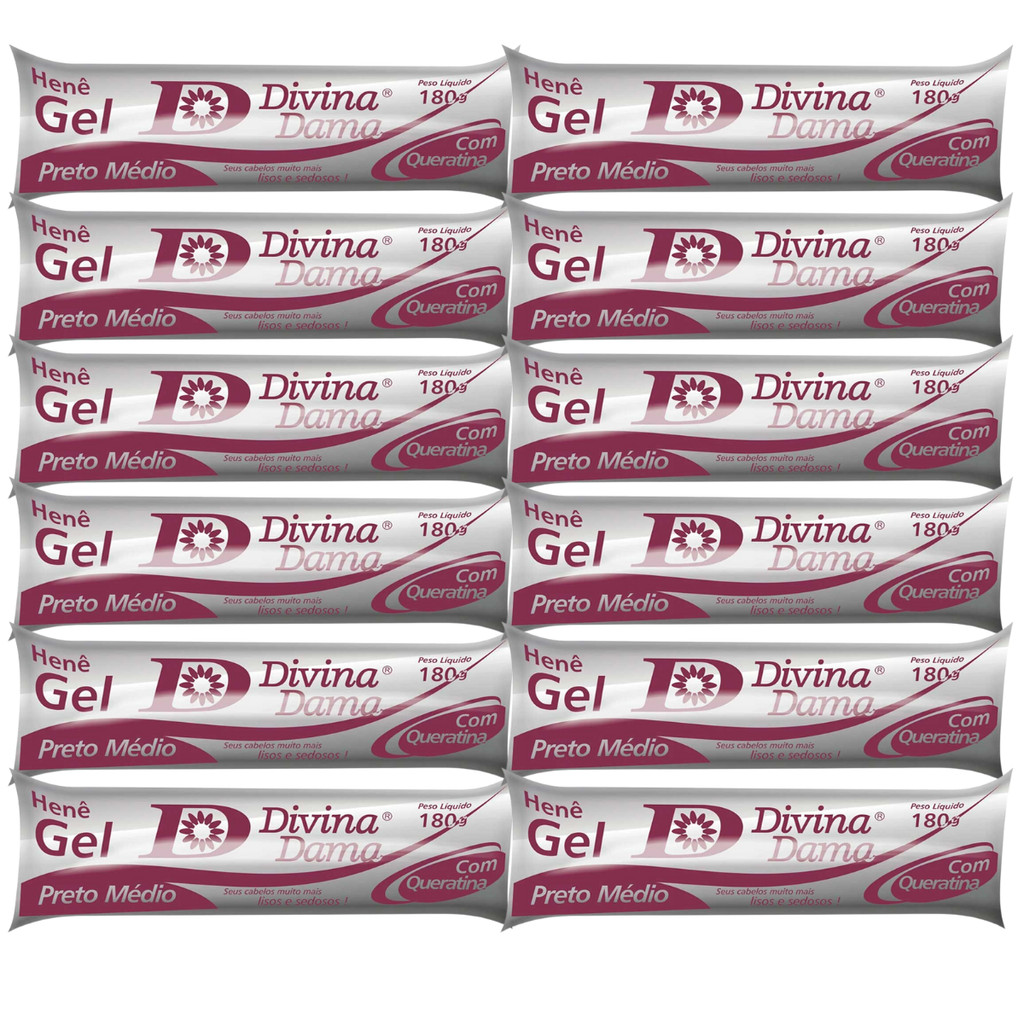 Kit C/ 12un Henê Gel Divina Dama Médio Bisnaga 180g