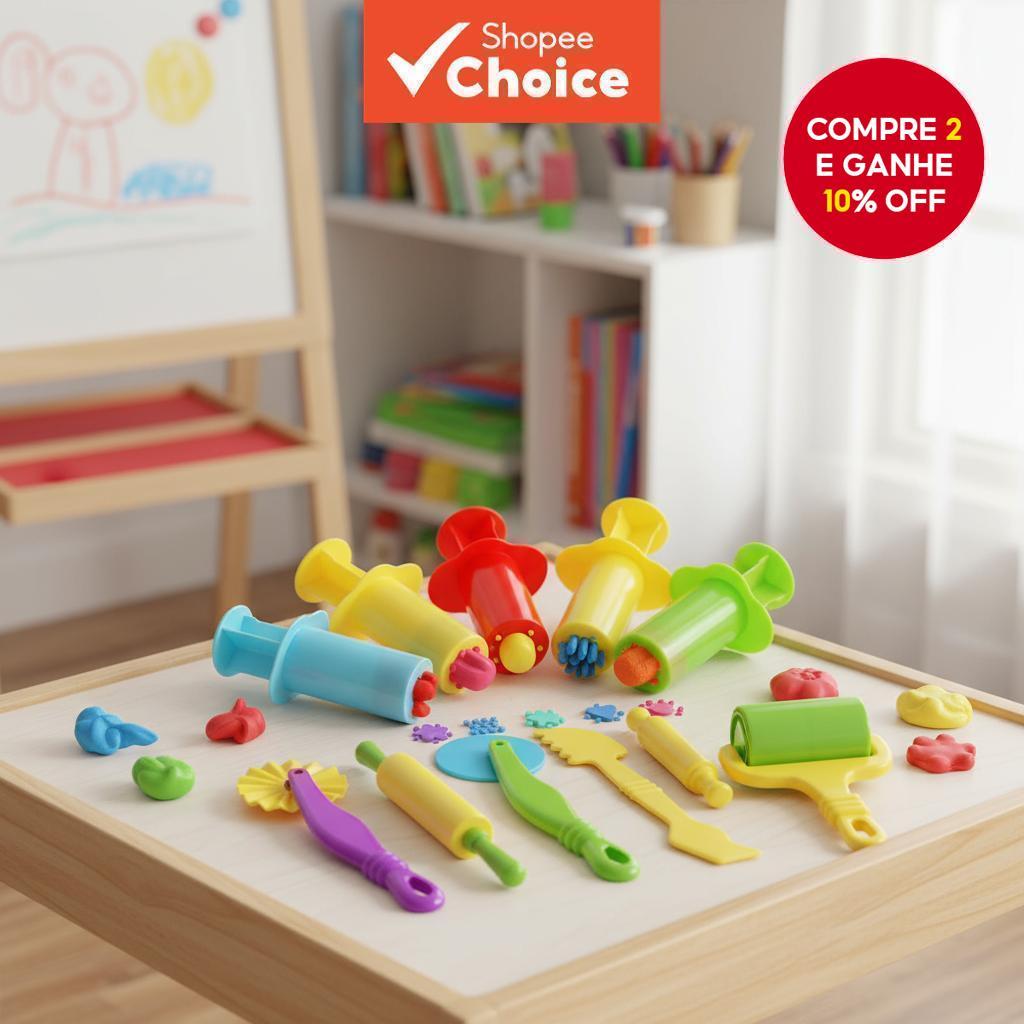  Kit de Ferramentas de Massa de Modelar para Crianças, Extrusoras e Rolos de Plastilina para Brinquedos Divertidos em Oferta na Shopee