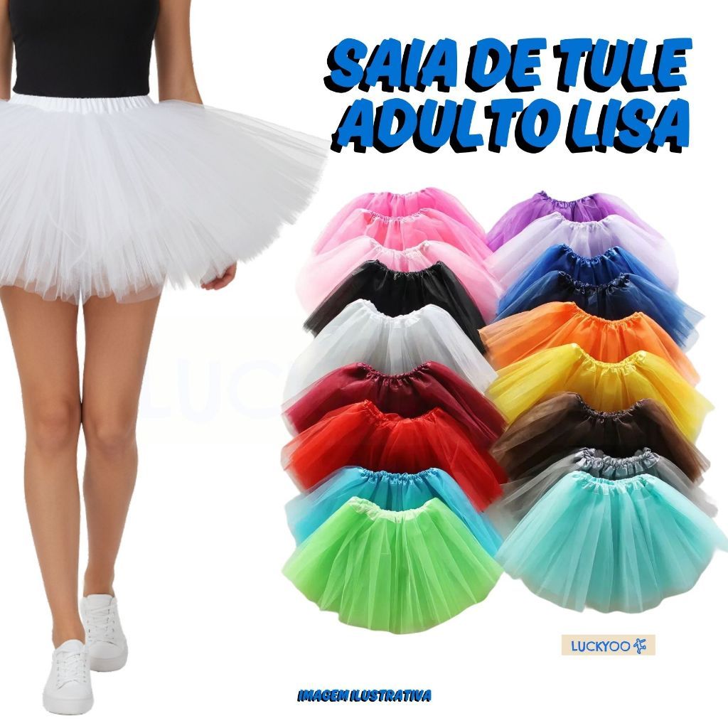 Saia Tule Adulto 40cm Tutu Lisa Colorida Fantasia Carnaval Apresentação Bailarina Eventos e Festa em Oferta na Shopee