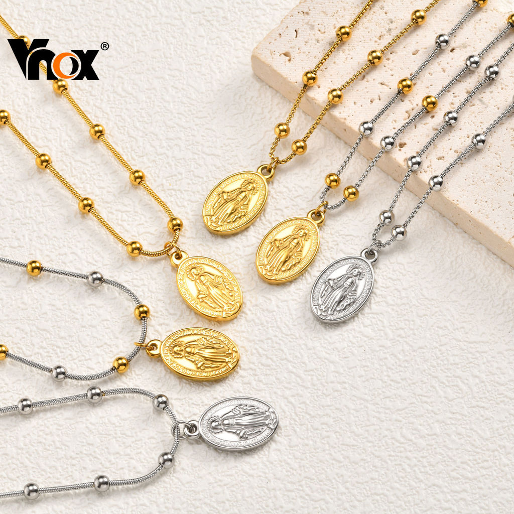 Colar Vnox Virgem Maria Para Mulheres , Aço Inoxidável Mãe De Deus Pingente De La Virgên Medalhão Santa Charme Joias em Oferta na Shopee