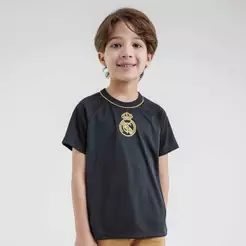 Camiseta Real Madrid Lenda Infantil Preta/Dourado