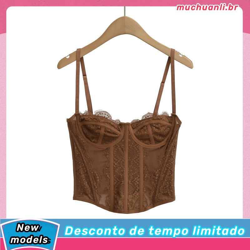 Cropped Feminino Corset Renda Corselet Alça Regulagem Cropped Blusa
