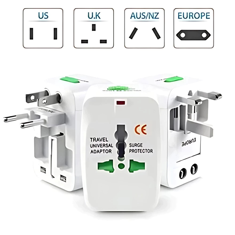 Adaptador Tomada Universal Internacional Viagem 150+ Países Múltiplas Tomadas Fecho Segurança Voltagem Universal Portá