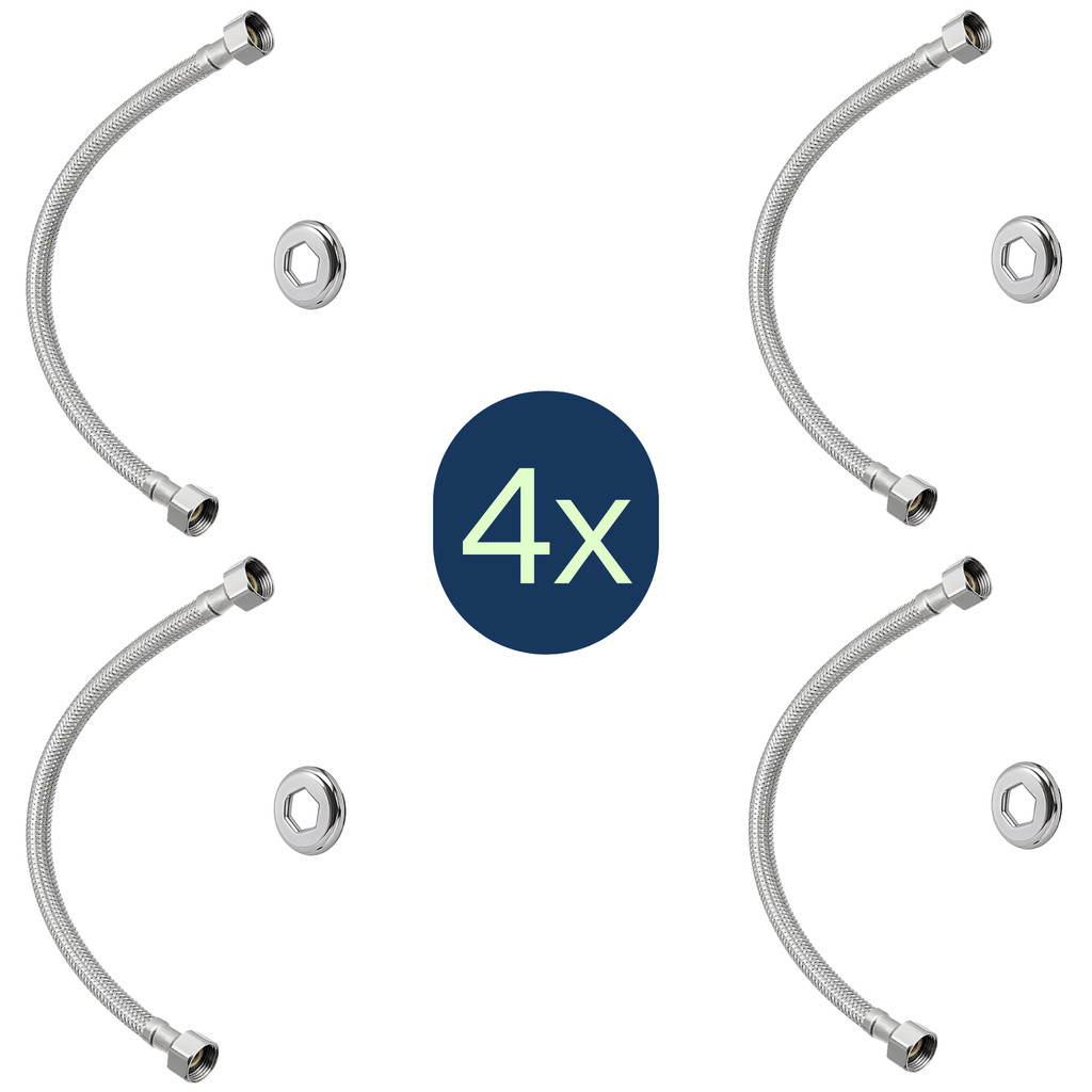 Kit 4 Engate Flexível Rabicho Aço Inox Fêmea Fêmea 60cm Aquecedor Boiler Caixa Acoplada Torneira 1/2
