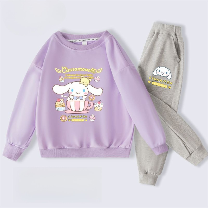 Cinnamoroll Conjunto De Moletom Com Capuz E Gola Redonda Para Meninas , Roupa Esportiva Casual De Duas Peças