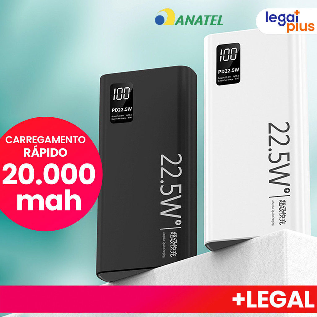 Imagem Carregador Portátil Turbo Power Bank 20000mah Com Tela Lcd 100% Original