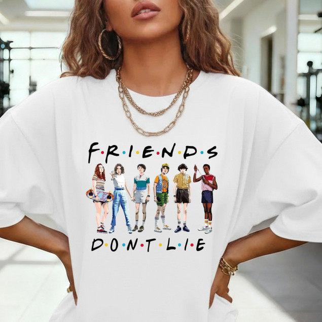 Camiseta Estampada Friends Stranger Things Personagens🛹🎒- Camisa de Malha 100% Algodão - Envio Imediato😊- VS Shopp