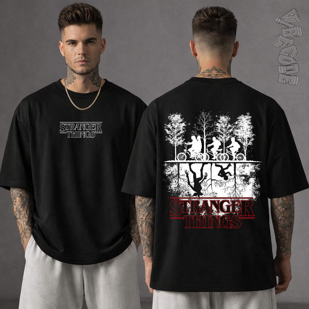 Camiseta Streetwear Oversized Stranger Things Unissex Estampa Exclusiva dos Personagens em Oferta na Shopee