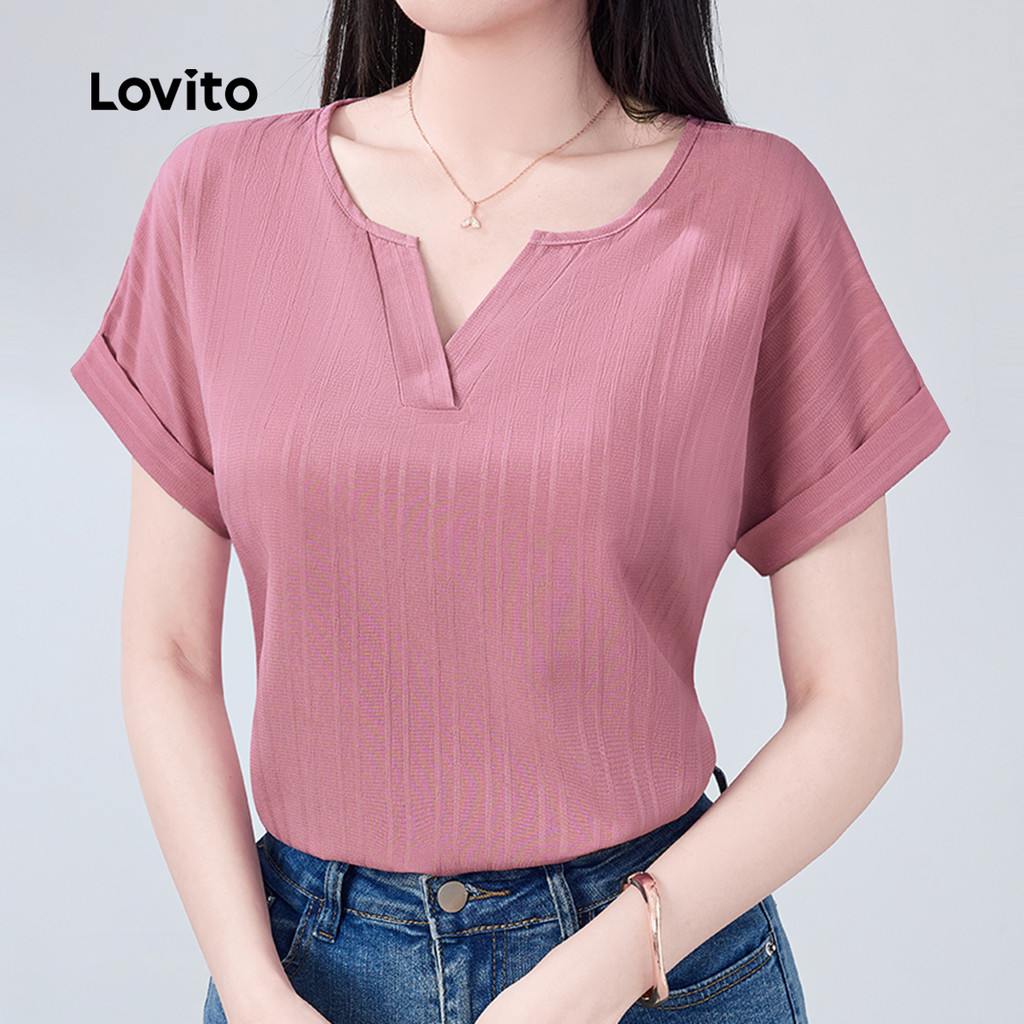 Lovito  Blusa Elegante Textura Simples Confortável e Estilosa Primavera/verão Blusa Cinza Rosa para Mulheres L172ED213 em Oferta na Shopee