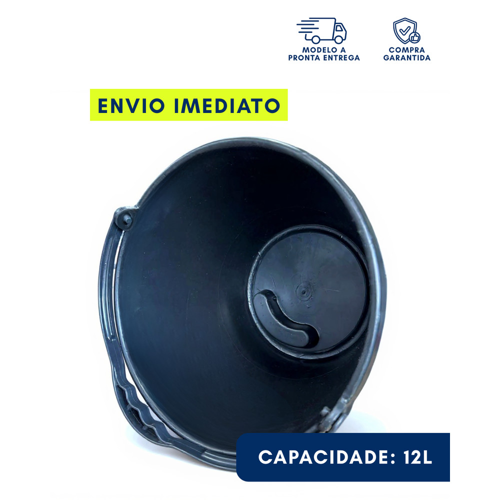 Balde Preto C/ Alça De Plástico Resistente 12 Litros Para Obra Concreto Limpeza - Plastuning