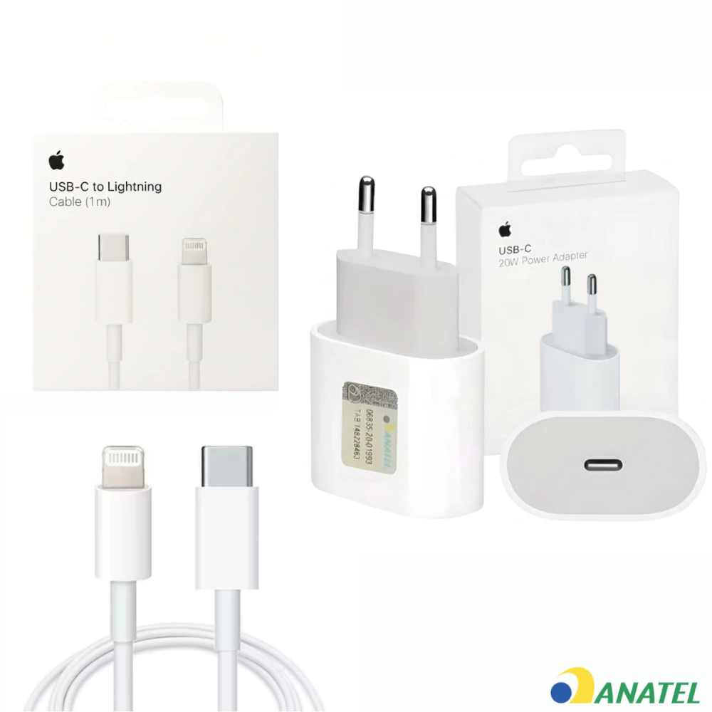 Kit Cabo + Fonte Carregador 100% Original Apple 20W USB-C Turbo Lacrado ID-Apple IPad IPhone Tipo-C