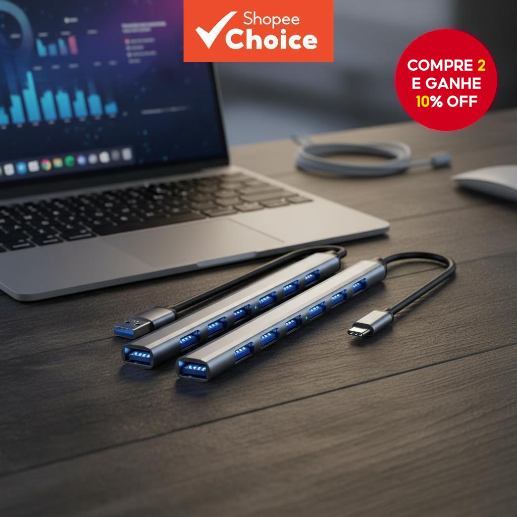 7 em 1 Hub USB3.0 Tipo C com 4 e 7 Portas OTG Adaptador de Energia para MacBook PC Laptop Estudo Escritório