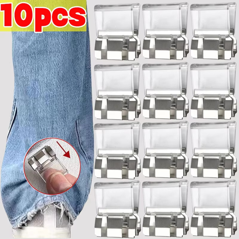 10 Pçs Calças Invisíveis Bainha Clipe Encurtar Perna Sem Costura Dobra Fixação Clipes Jeans Prendedor Ajustável Tecido P